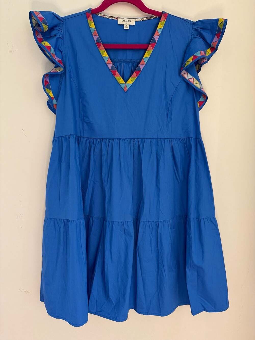 Umgee Royal Blue Embroidered Ruffle Sleeve Tiered Babydoll Mini Dress - Picture 4 of 9